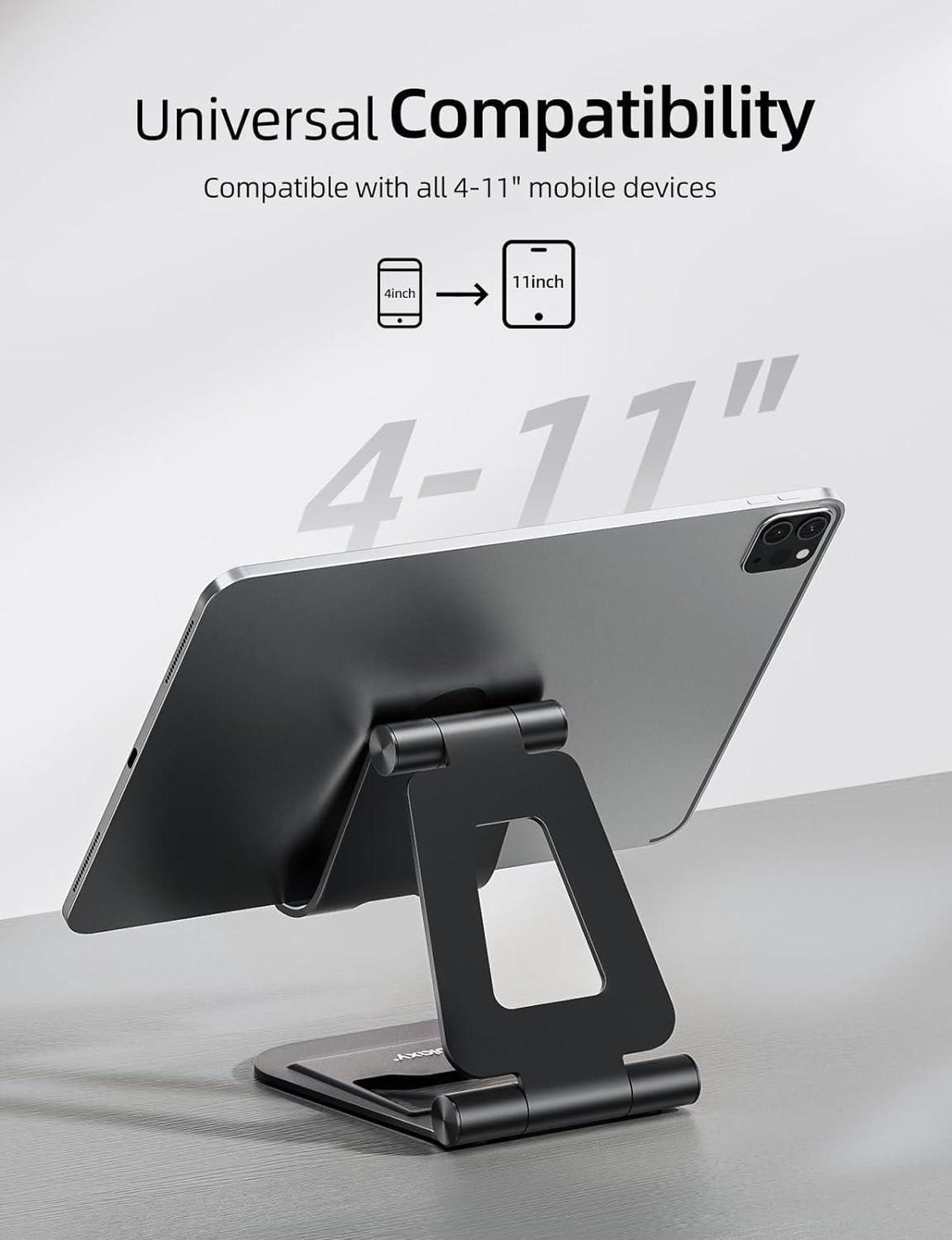 Alt view image 6 of 6 - Dual Foldable iPad Stand Fully Adjustable Desktop Tablet Holder iPad Accessories for Office Kindle Compatible with 4-11 Mobile Devices iPad Pro/Air/Mini iPhone Pro/Max/Plus Nexus Black