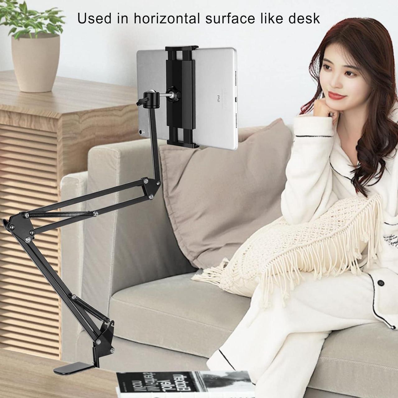 Alt view image 3 of 7 - Tablet Stand Phone Holder tablet Holder for Bed [Ultra Sturdy Bottom Clamp]  Flexible Tablet arm Stand for Desk Mount Compatible with iPad Pro 12.9 iPad Galaxy Tab iPhone or 4.5~13 Inch Devices