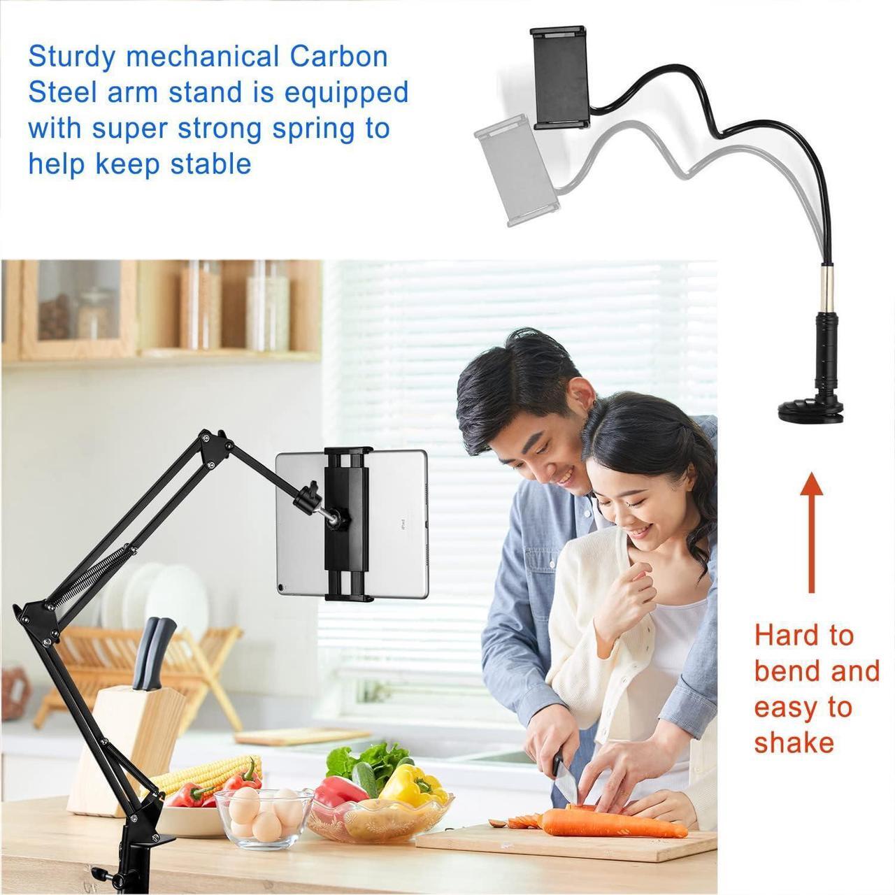 Alt view image 5 of 7 - Tablet Stand Phone Holder tablet Holder for Bed [Ultra Sturdy Bottom Clamp]  Flexible Tablet arm Stand for Desk Mount Compatible with iPad Pro 12.9 iPad Galaxy Tab iPhone or 4.5~13 Inch Devices