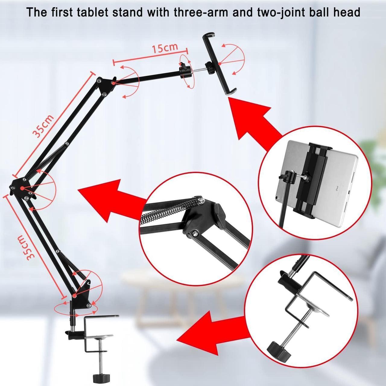 Alt view image 6 of 7 - Tablet Stand Phone Holder tablet Holder for Bed [Ultra Sturdy Bottom Clamp]  Flexible Tablet arm Stand for Desk Mount Compatible with iPad Pro 12.9 iPad Galaxy Tab iPhone or 4.5~13 Inch Devices
