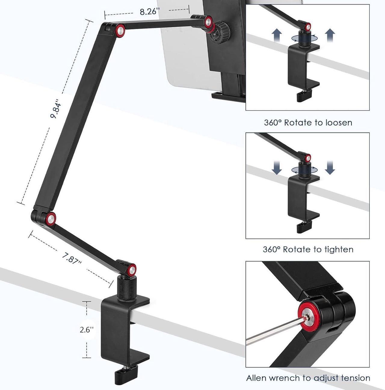 Alt view image 3 of 7 - Tablet Stand Holder for ipad Portable Monitor Stand Holder 15.6 16 Desk Mount with 360°Rotate Base Fits for 4.7-16 Phone Kindle Fire HD Nintendo Switch