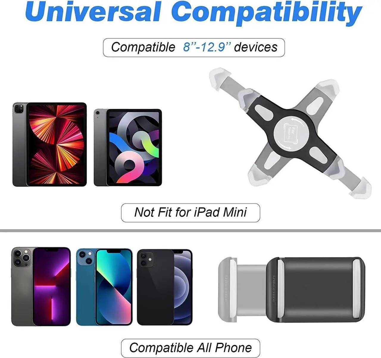 Alt view image 2 of 7 - 67-in iPad Tripod Stand Tablet Floor Stand with 360° Rotating iPad Mount and Phone Holder Compatible with iPad iPad Air iPad Pro and All 9.9-15.7 Inches Tablets
