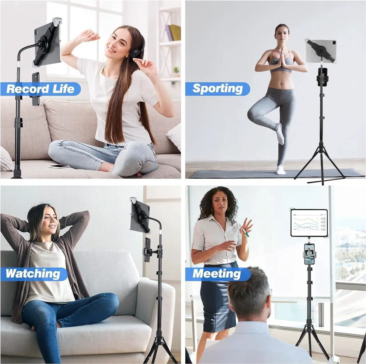 Alt view image 7 of 7 - 67-in iPad Tripod Stand Tablet Floor Stand with 360° Rotating iPad Mount and Phone Holder Compatible with iPad iPad Air iPad Pro and All 9.9-15.7 Inches Tablets