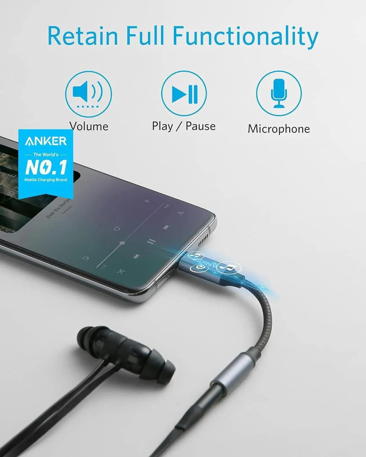 Alt view image 2 of 6 - USB C to 3.5mm Audio Adapter Male to Female Nylon Cable for  S20/S20+/S20 Ultra Pixel 4/+ 4XL and More Type C Devices