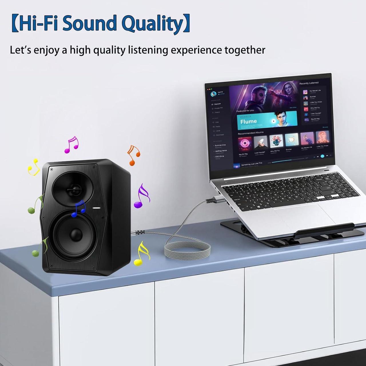 Alt view image 3 of 7 - USB to 1/4 TRS Stereo Audio Cable 6.6FT USB A to 6.35mm 1/4 inch Male Audio Adapter for Laptop Windows PC Amplifier Speaker Headphones Note: NOT Applicable to Recording Truck TV USB Ports