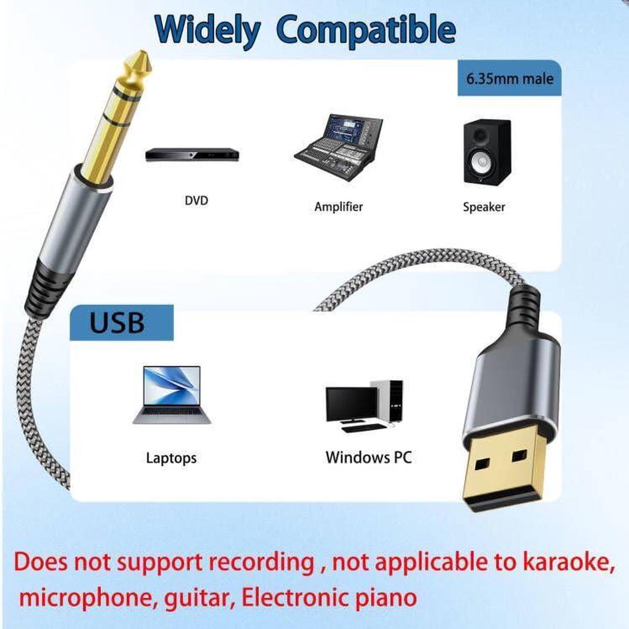 Alt view image 2 of 7 - USB to 1/4 TRS Stereo Audio Cable 6.6FT USB A to 6.35mm 1/4 inch Male Audio Adapter for Laptop Windows PC Amplifier Speaker Headphones Note: NOT Applicable to Recording Truck TV USB Ports