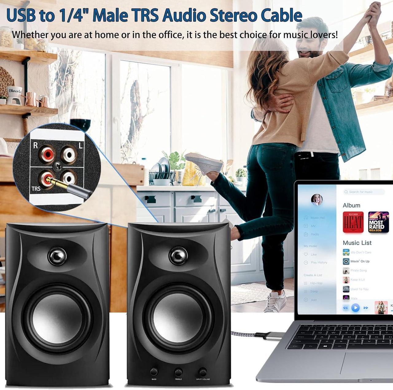 Alt view image 6 of 7 - USB to 1/4 TRS Stereo Audio Cable 6.6FT USB A to 6.35mm 1/4 inch Male Audio Adapter for Laptop Windows PC Amplifier Speaker Headphones Note: NOT Applicable to Recording Truck TV USB Ports