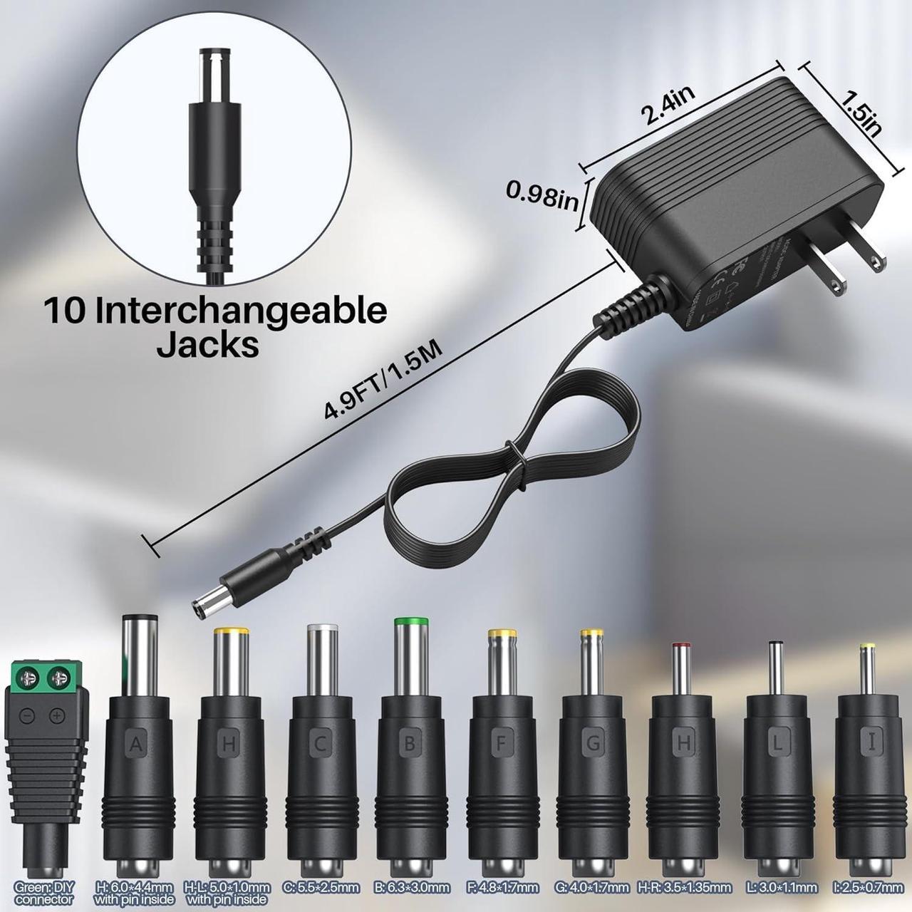 Alt view image 6 of 7 - 15V DC Power Supply DC 15V Power Cord 15V 1A Charger with 10 Interchangeable Jacks Universal Adapter for 100mA 200mA 300mA 400mA 500mA 600mA 700mA 800mA 900mA 1000mA Equipment 15 Volt Power Supply