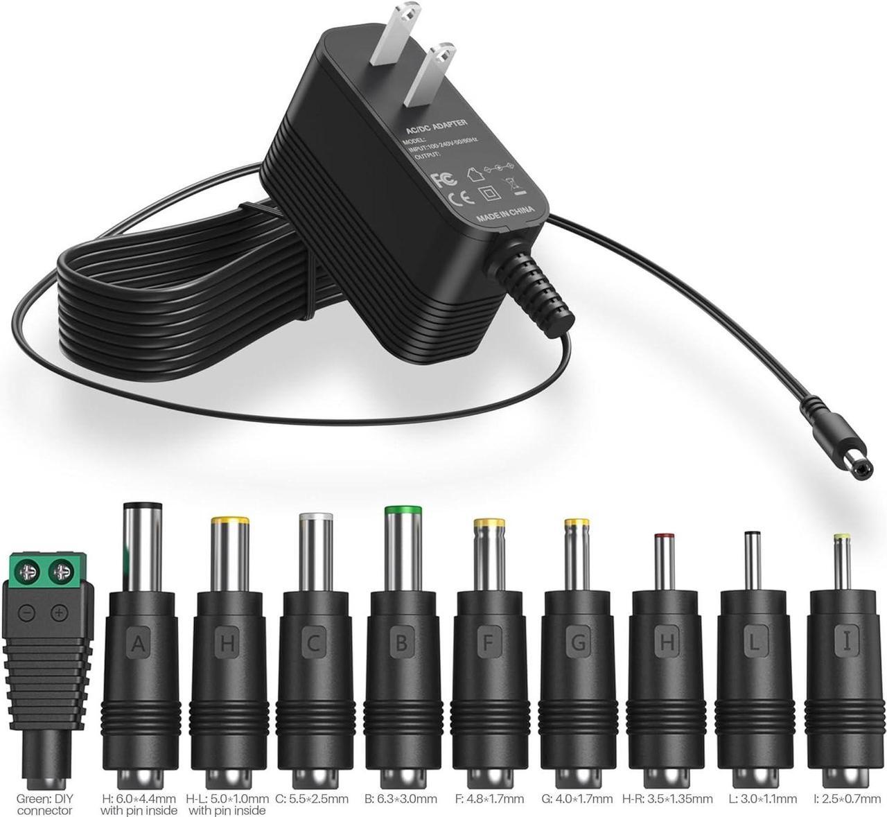 Main image of 9V Power Supply AC Adapter DC 9V Power Cord Universal Power Adapter 9V Charger with 10 Interchangeable Jacks Compatible with 1000mA 900mA 800mA 700mA 600mA 500mA 400mA 300mA 200mA 100mA Electronics