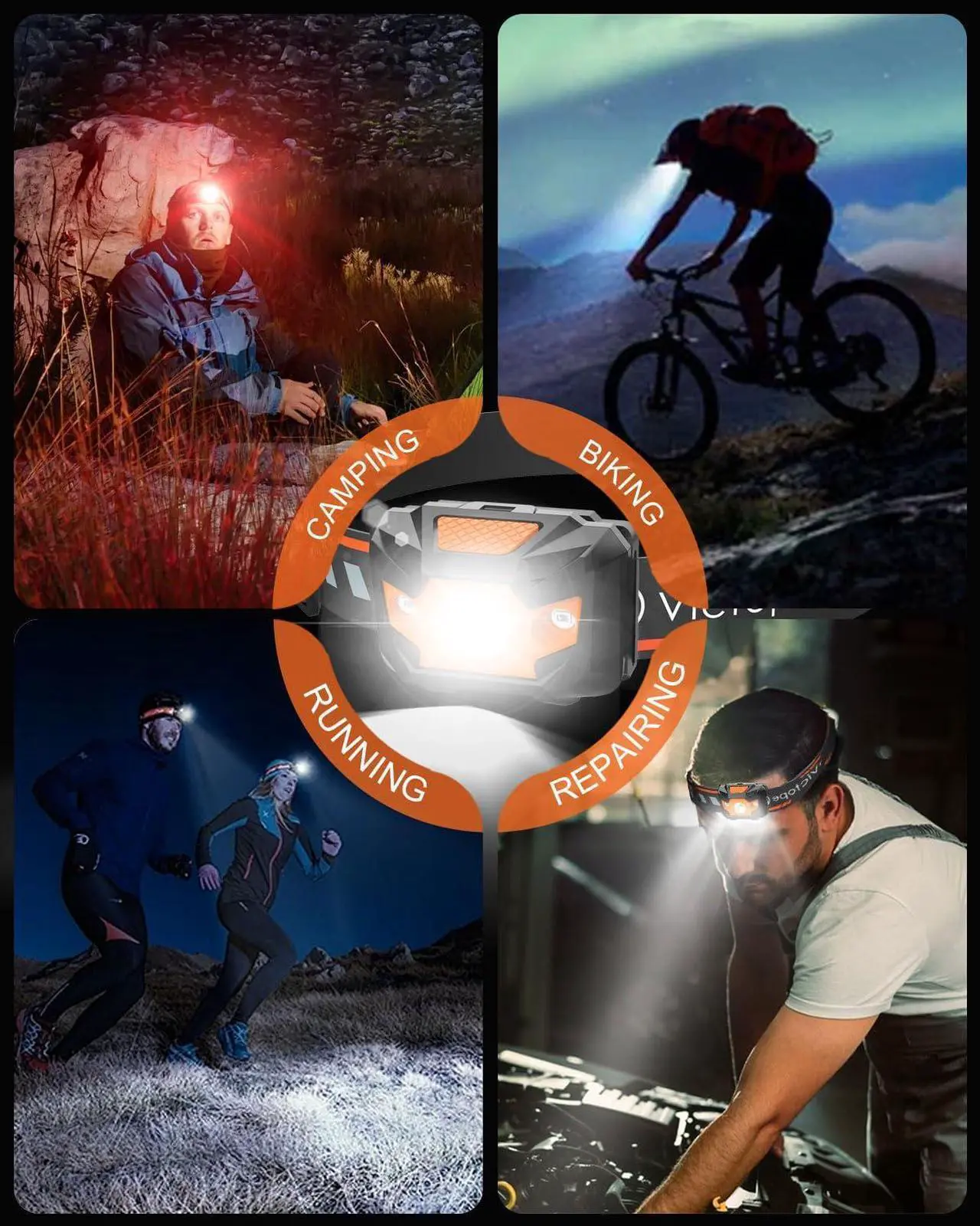 Alt view image 7 of 7 - Headlamp 2 Pack 4 Modes Red Light Head Lamp Battery Powered Hardhat Mechanic Waterproof Headlamps Flashlight LED Head Lamps for Adults Kids Camping Running Hiking Outdoor Fishing