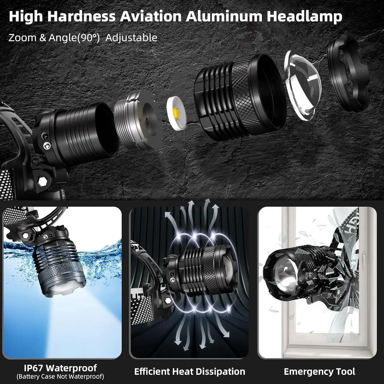 Alt view image 4 of 7 - 100,000LM Rechargeable LED Headlamp 40H Long Battery Life, Super Bright Sensor Head Lamp with 3 Lighting Modes, Zoomable, Power Display, IP67 Waterproof for Camping Hunting Hiking 2PCS