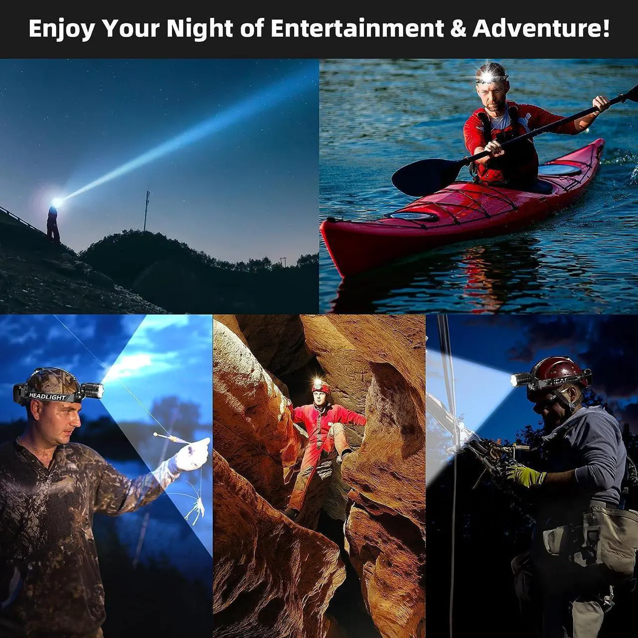 Alt view image 6 of 7 - 100,000LM Rechargeable LED Headlamp 40H Long Battery Life, Super Bright Sensor Head Lamp with 3 Lighting Modes, Zoomable, Power Display, IP67 Waterproof for Camping Hunting Hiking 2PCS