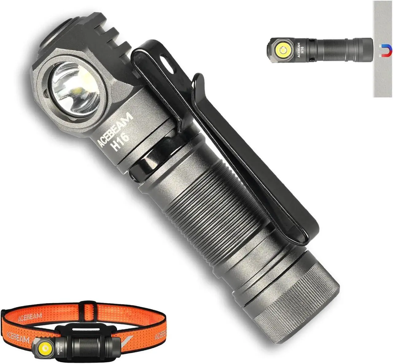 Main image of ACEBEAM H16 1000 High Lumens Rechargeable Led Headlamp, EDC AA Right Angle Flashlight, Pocket Mini Small Flashlight with Clip for Camping, Running, with Headband kit(Cool White 6500K)
