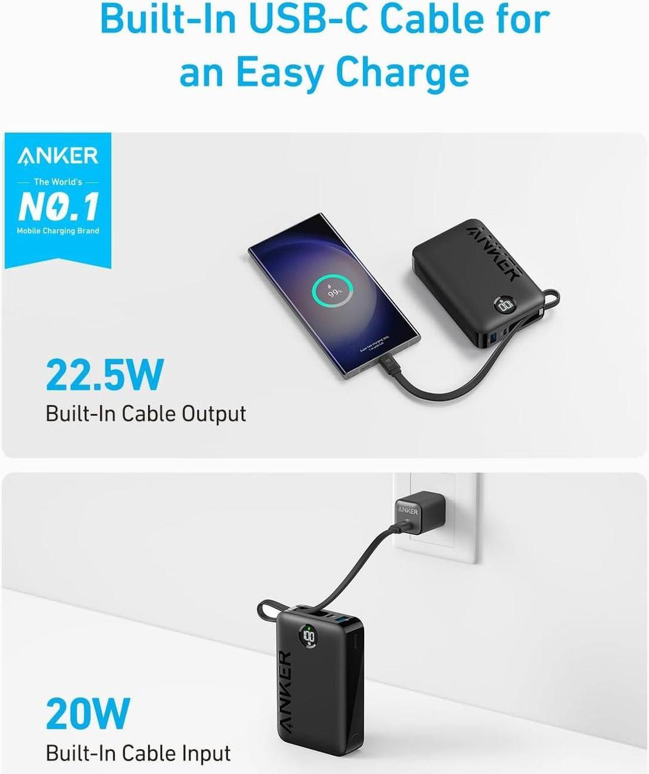 Alt view image 2 of 6 - Power Bank Battery Pack 20 000mAh 22.5W High Speed Charging Portable Charger with Built-in USB C Cable 1 USB-C 1 USB-A for iPhone 15/15 Plus/15 Pro/15 Pro Max MacBook Galaxy