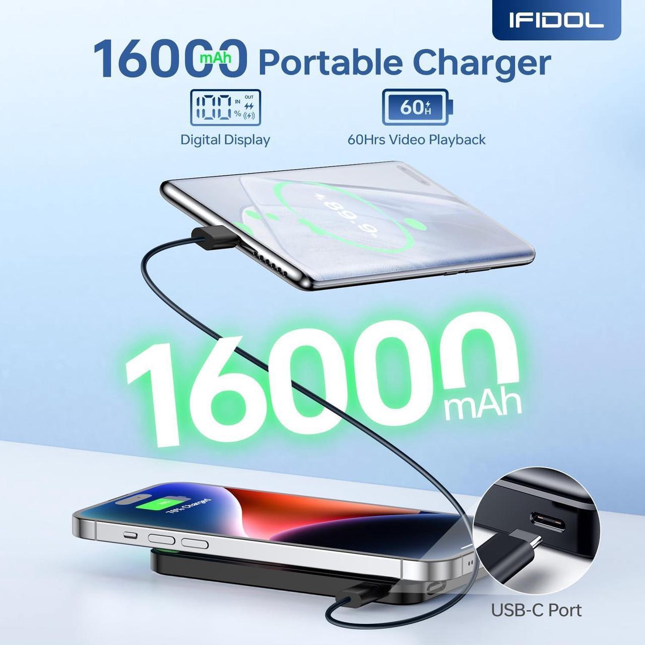 Alt view image 4 of 7 - for Magsafe Battery Pack Wireless Portable Charger for iPhone (16000mAh) Magnetic Power Bank with (22W) USB-C Fast Charging for iPhone 15/15 Pro/ProMax iPhone 14/13/12 Series - Black