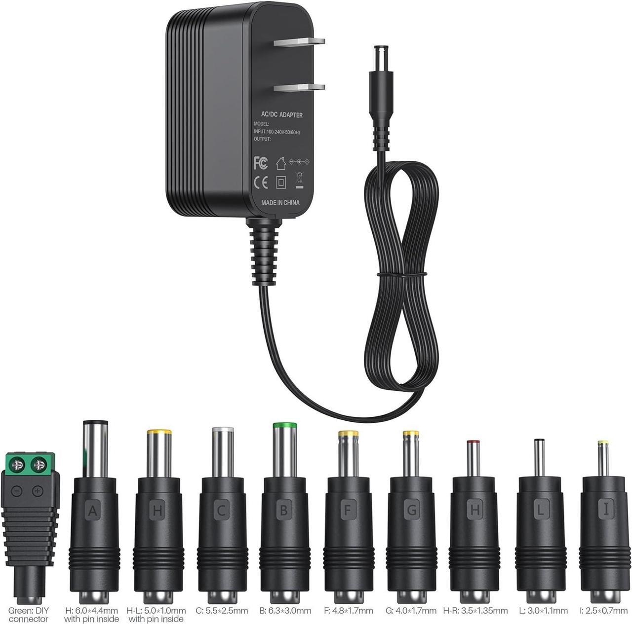Main image of 15V DC Power Supply DC 15V Power Cord 15V 1A Charger with 10 Interchangeable Jacks Universal Adapter for 100mA 200mA 300mA 400mA 500mA 600mA 700mA 800mA 900mA 1000mA Equipment 15 Volt Power Supply