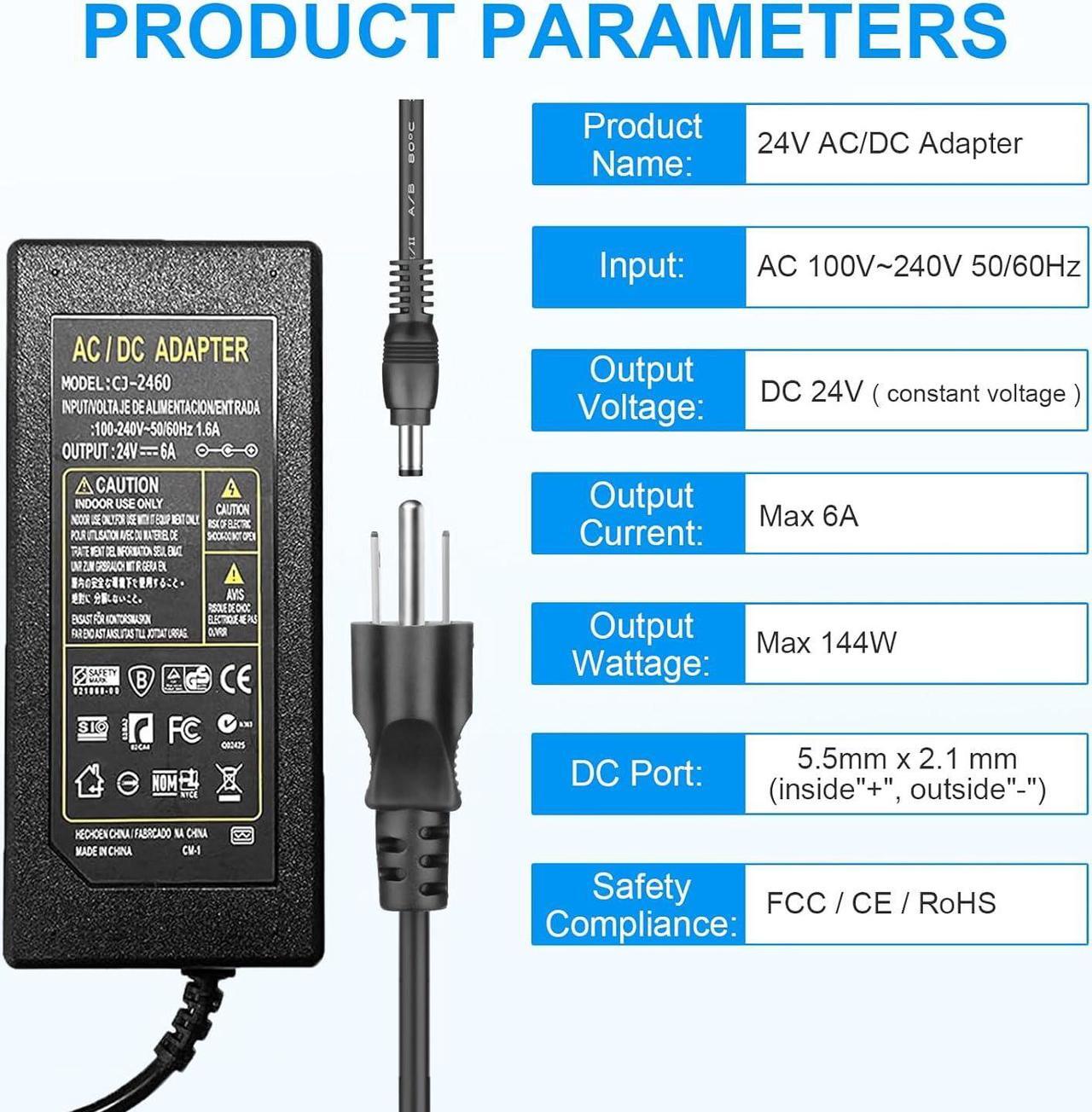Alt view image 2 of 6 - 24V Power Supply 24V 6A Power Supply 100V-240V AC to 24V DC Power Supply with LED Terminal Connector 24 Volt 6 Amp Power Supply 5A 4A 3A 2A 1A DC Adapter with 5.5x2.1mm Jack