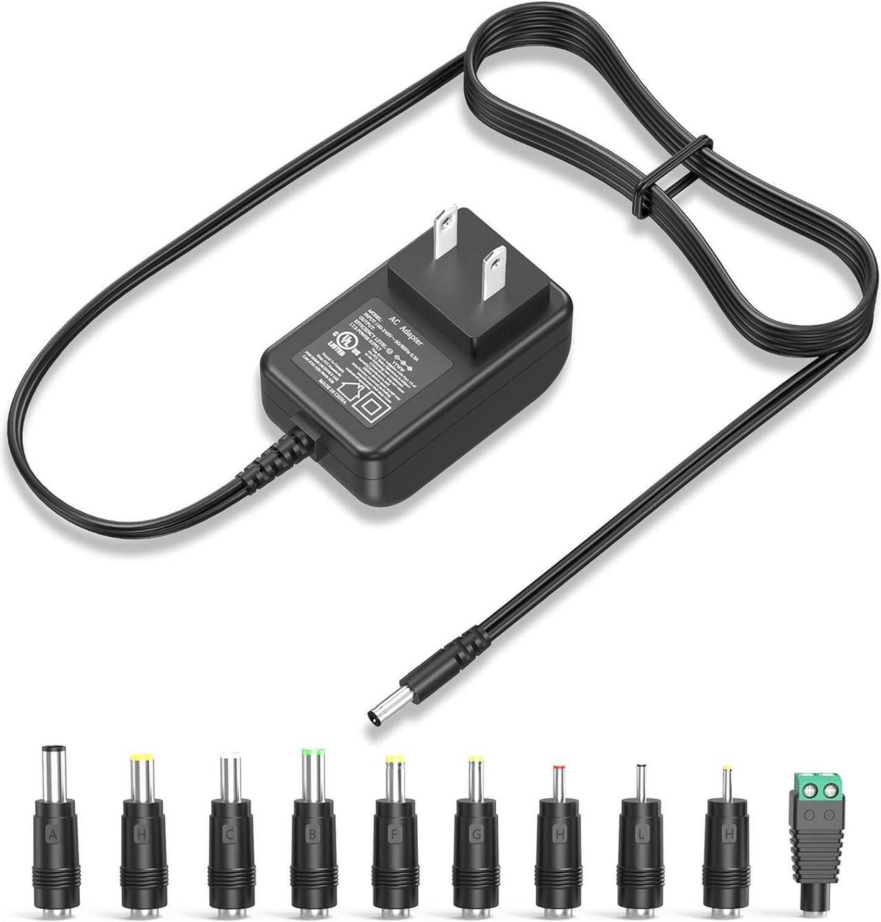 Main image of 9V 1A 0.8A 0.5A Charger 9.0V 1.0A AC Adapter 9W Switching Power Supply DC 9V 1000mA 800mA 600mA 500mA 300mA Adaptor Regulated Transformer Cord with 10 Interchangeable Jacks Plug UL Listed