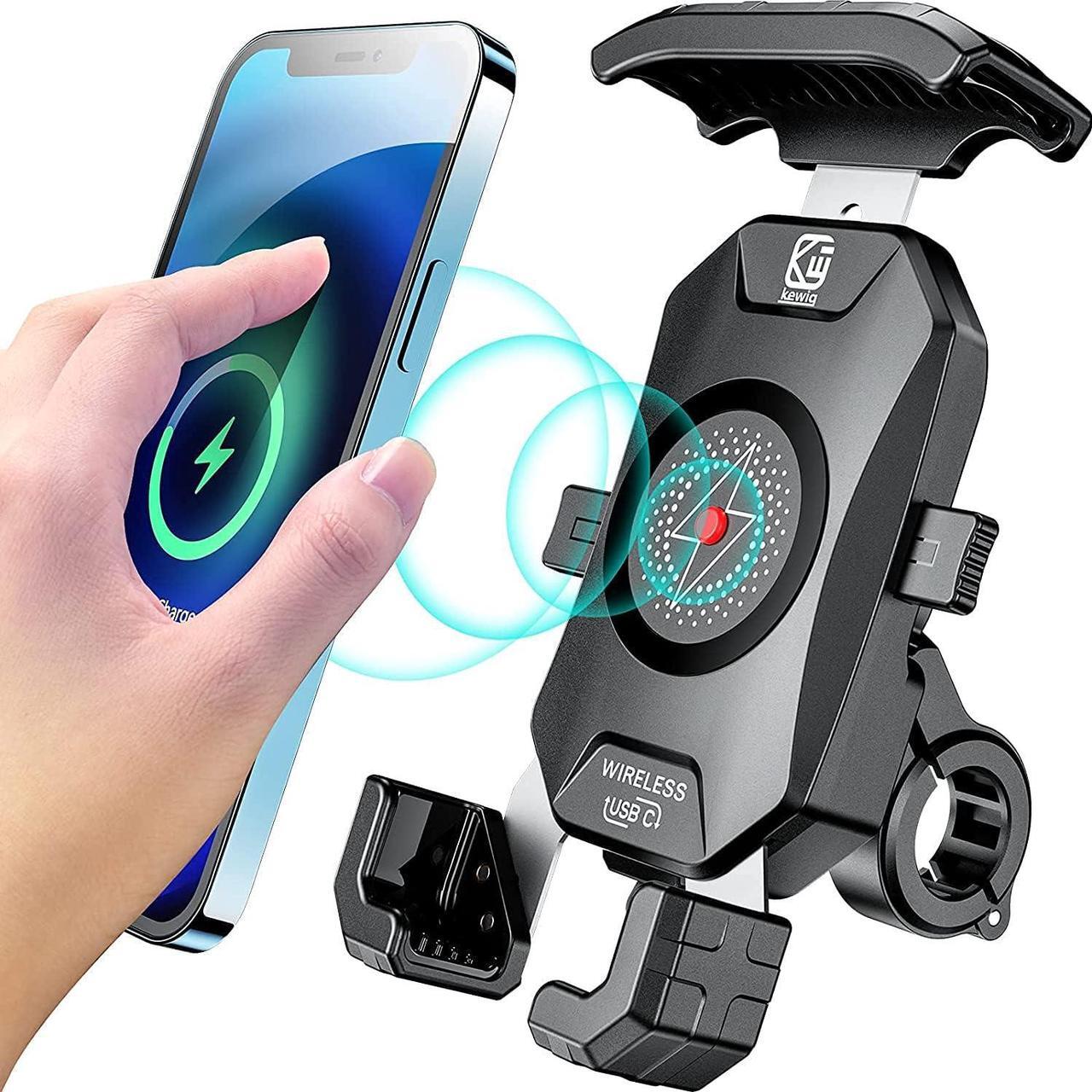 Main image of KEWIG Waterproof Motorcycle Phone Mount Qi 15W Wireless & USB C 20W Fast Chargeing Port Automatically Lock & Quick Release Handlebar Cell Phone Holder for 4-7 Phones