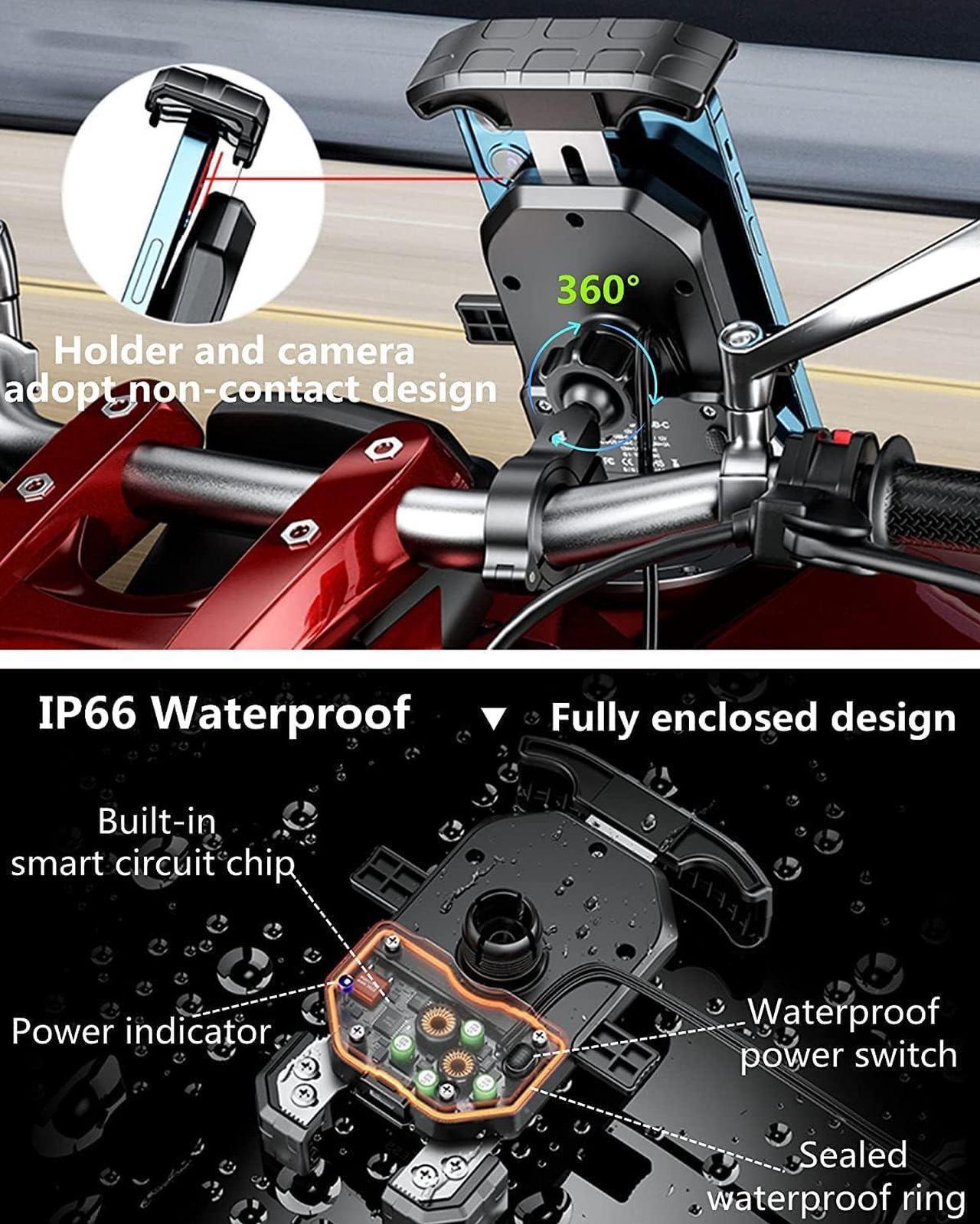 Alt view image 5 of 6 - KEWIG Waterproof Motorcycle Phone Mount Qi 15W Wireless & USB C 20W Fast Chargeing Port Automatically Lock & Quick Release Handlebar Cell Phone Holder for 4-7 Phones