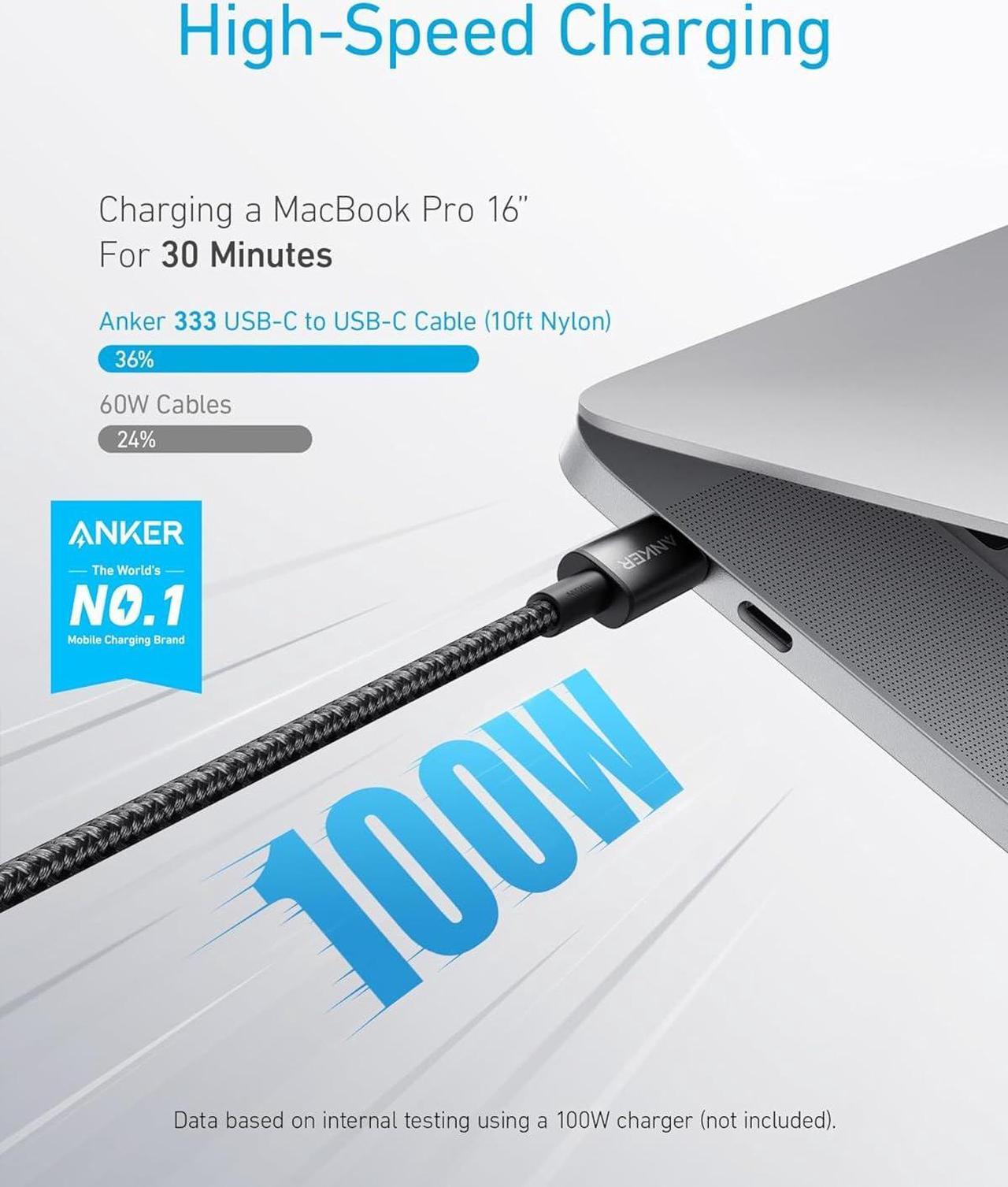 Alt view image 2 of 7 - USB C to USB C Cable Type C Charging Cord Fast Charge(10FT 100W) for iPhone 16/16 pro MacBook and More(USB 2.0 Black)