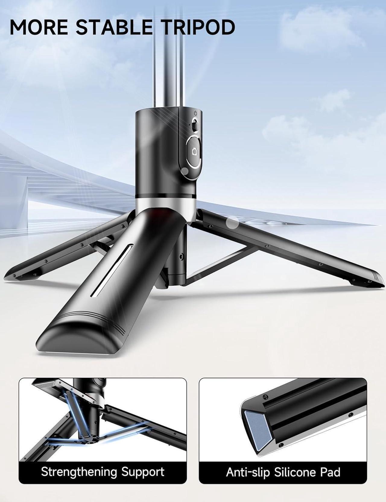 Alt view image 4 of 7 - 45" Selfie Stick Tripod with 2 Lights, Extendable 5 in 1 Selfie Stick Phone Tripod, Portable Selfie Sticks with Wireless Remote Compatible with iPhone 15/14/13 Pro Max, Samsung, Android, Gopro
