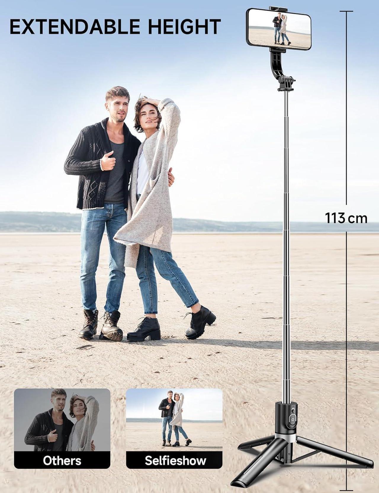 Alt view image 3 of 7 - 45" Selfie Stick Tripod with 2 Lights, Extendable 5 in 1 Selfie Stick Phone Tripod, Portable Selfie Sticks with Wireless Remote Compatible with iPhone 15/14/13 Pro Max, Samsung, Android, Gopro