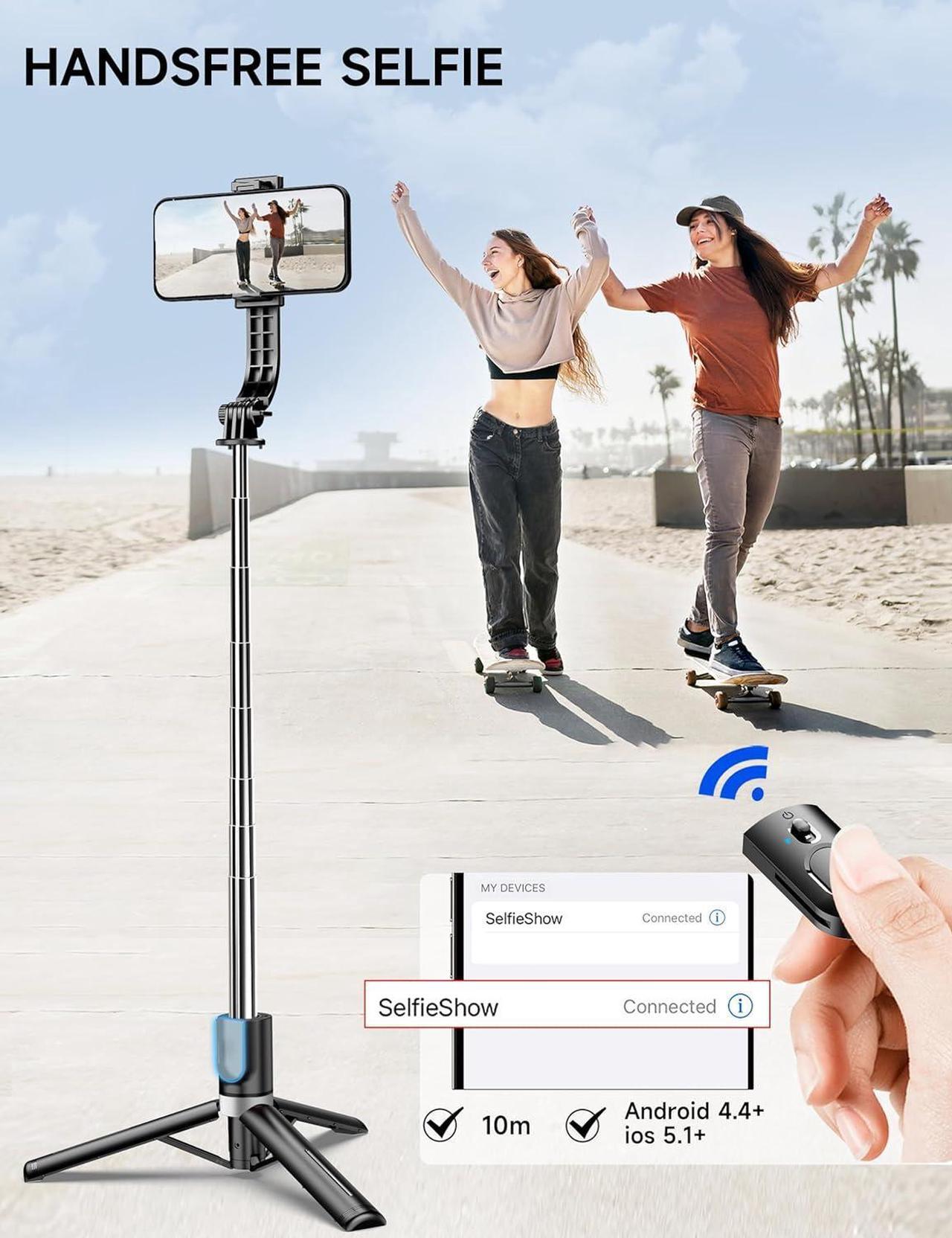 Alt view image 5 of 7 - 45" Selfie Stick Tripod with 2 Lights, Extendable 5 in 1 Selfie Stick Phone Tripod, Portable Selfie Sticks with Wireless Remote Compatible with iPhone 15/14/13 Pro Max, Samsung, Android, Gopro
