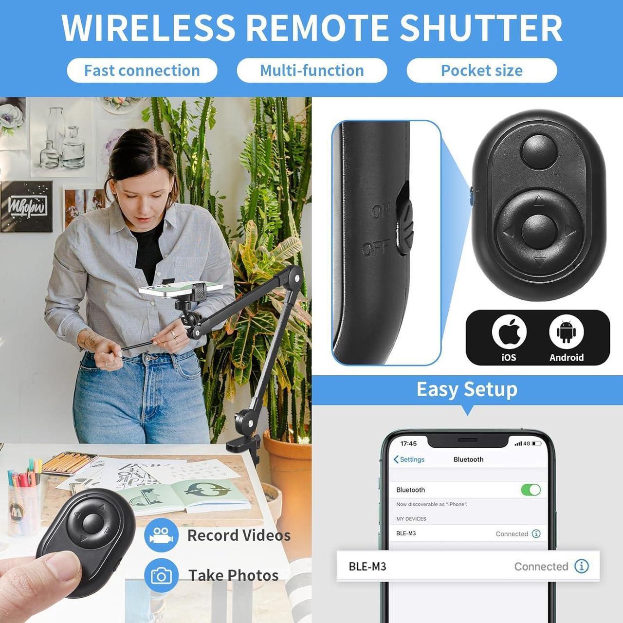 Alt view image 4 of 7 - Phone Holder for Desk Bed Overhead Phone Mount with Wireless Remote Flexible Phone Stand Lazy Bracket Mount Long Arms Clamp Clip for iPhone  Google Pixel Moto