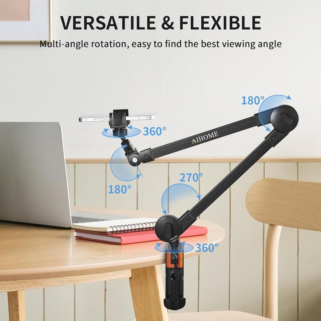 Alt view image 5 of 7 - Phone Holder for Desk Bed Overhead Phone Mount with Wireless Remote Flexible Phone Stand Lazy Bracket Mount Long Arms Clamp Clip for iPhone  Google Pixel Moto