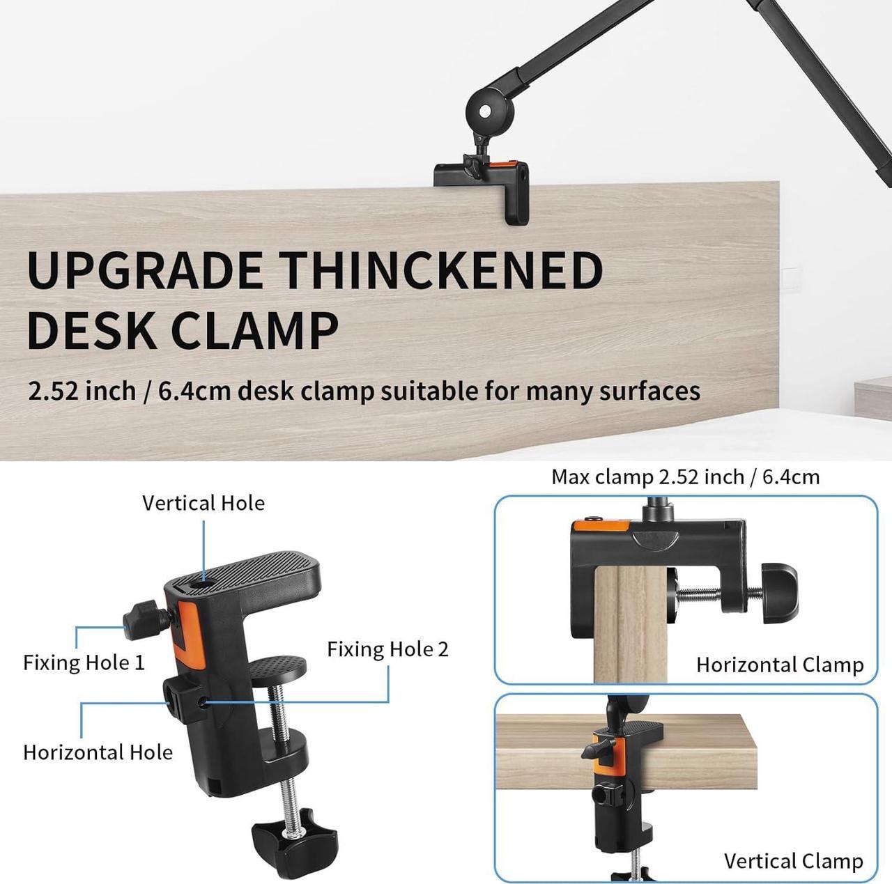 Alt view image 7 of 7 - Phone Holder for Desk Bed Overhead Phone Mount with Wireless Remote Flexible Phone Stand Lazy Bracket Mount Long Arms Clamp Clip for iPhone  Google Pixel Moto