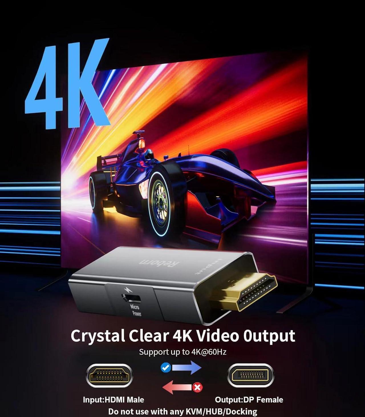 Alt view image 2 of 7 - HDMI to DisplayPort Adapter | 4K@60Hz HDMI (Source) 2.0 Male to DP (Display) 1.2 Female Converter [1 Pack] HDMI to Display Port Adapter Compatible with Laptop AMD NVIDIA PS5 Xbox and More