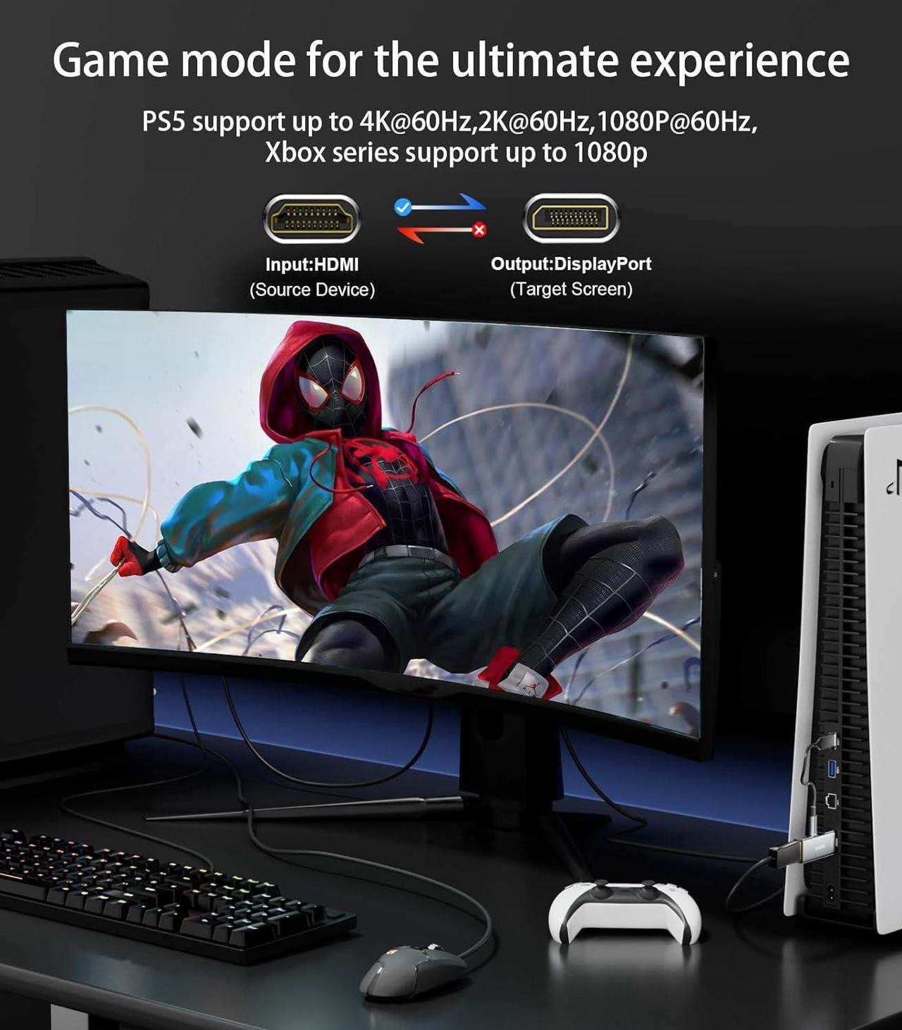 Alt view image 4 of 7 - HDMI to DisplayPort Adapter | 4K@60Hz HDMI (Source) 2.0 Male to DP (Display) 1.2 Female Converter [1 Pack] HDMI to Display Port Adapter Compatible with Laptop AMD NVIDIA PS5 Xbox and More