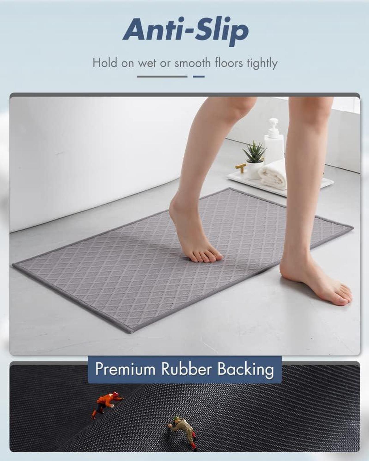 Alt view image 2 of 7 - Ultra Thin Bathroom Rugs Rubber Bath Mats for Bathroom Non Slip Absorbent Bath Rug for Floor Shower Sink (17x28 Grey)