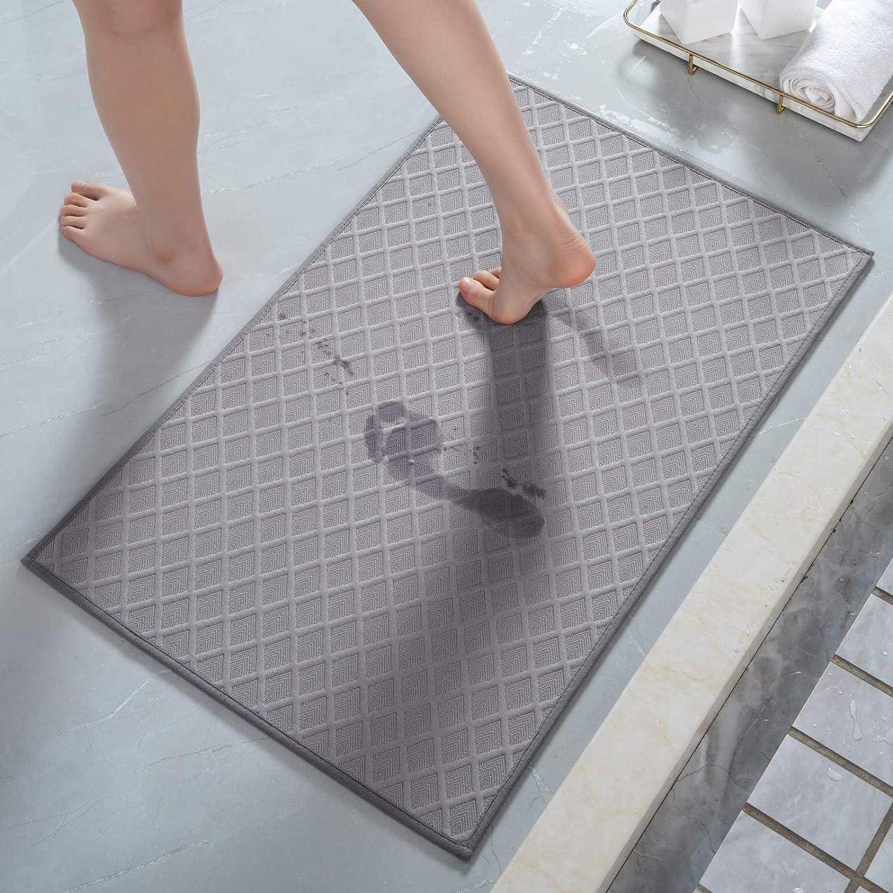 Main image of Ultra Thin Bathroom Rugs Rubber Bath Mats for Bathroom Non Slip Absorbent Bath Rug for Floor Shower Sink (17x28 Grey)