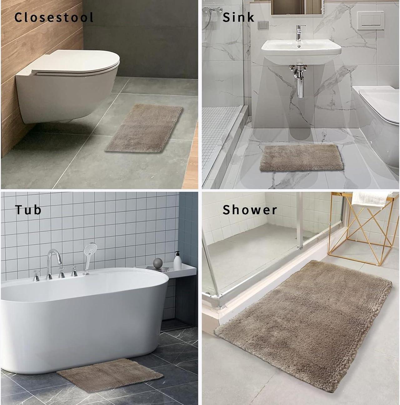 Alt view image 5 of 6 - Bathroom Rugs Non-Slip for Bathroom Soft Shaggy Bath Mats for Bathroom Floor Absorbent Plush Bathroom Mats Machine Washable Bathroom Rug Mat 17x24 Inches Beige