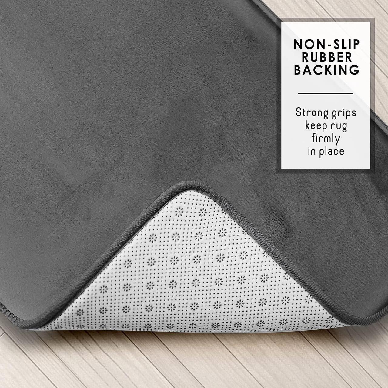 Alt view image 4 of 7 - 3 Piece Bathroom Rugs Bath Mat Set Velvet Memory Foam Bath Mats for Bathroom - Non-Slip PVC Backing Bath Rugs Washable Bathroom Rug Mats - Dries Quickly Grey Bathroom Rug Set