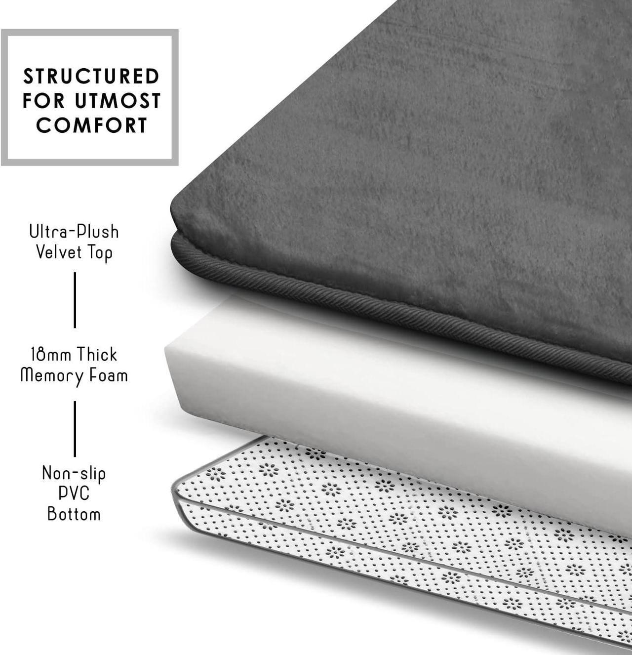 Alt view image 5 of 7 - 3 Piece Bathroom Rugs Bath Mat Set Velvet Memory Foam Bath Mats for Bathroom - Non-Slip PVC Backing Bath Rugs Washable Bathroom Rug Mats - Dries Quickly Grey Bathroom Rug Set
