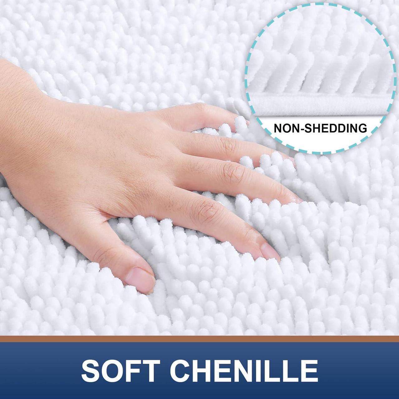 Alt view image 3 of 7 - Luxury Chenille Bath Rug Extra Soft and Absorbent Shaggy Bathroom Mat Rugs Machine Washable Non-Slip Plush Carpet Runner for Tub Shower and Bath Room (24x16 White)