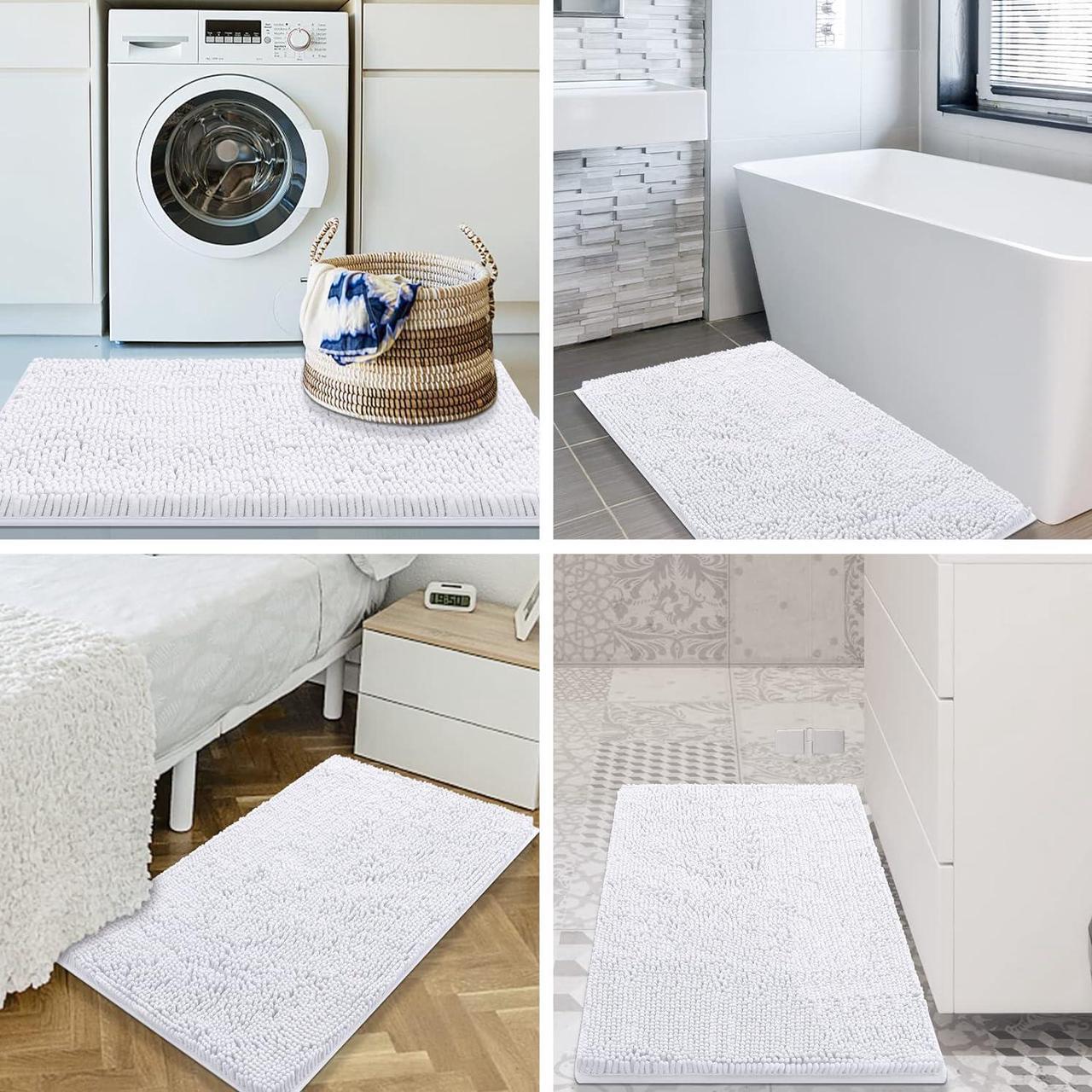 Alt view image 7 of 7 - Luxury Chenille Bath Rug Extra Soft and Absorbent Shaggy Bathroom Mat Rugs Machine Washable Non-Slip Plush Carpet Runner for Tub Shower and Bath Room (24x16 White)