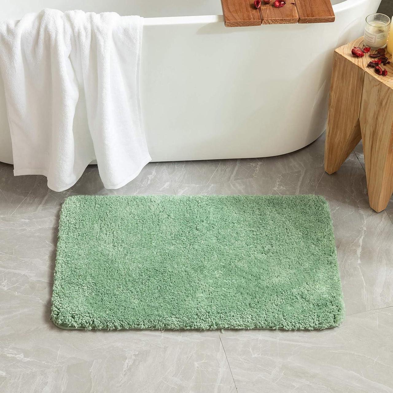 Alt view image 6 of 6 - Extra Thick Non Slip Bathroom Rug Shaggy Soft Bath Mat Plush Microfiber Absorbent Water for Shower Tub Machine Washable (Sage Green 16x24 Inches)