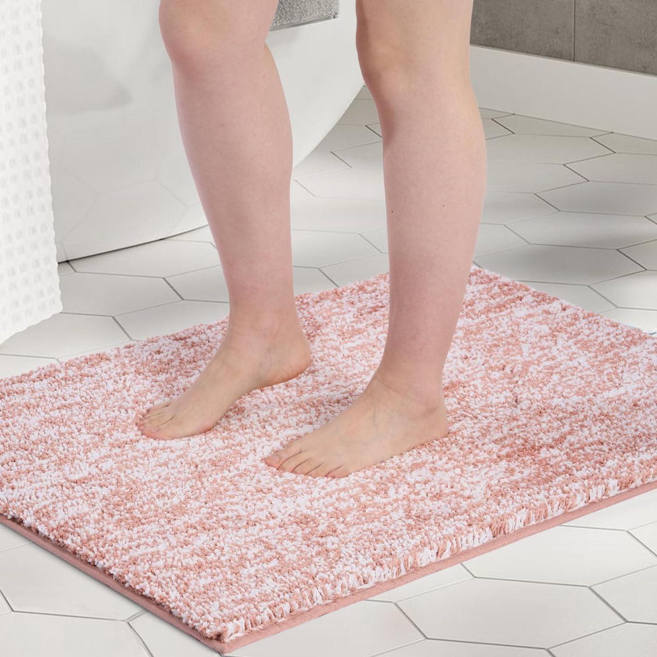 Main image of Melange Tufted Bathroom Rugs 20x32 Water Absorbent Soft Bath Mat for Bathroom Floor Non Slip & Washable Shower Mat Room Accessories Microfiber Bathroom Mat Pink & White