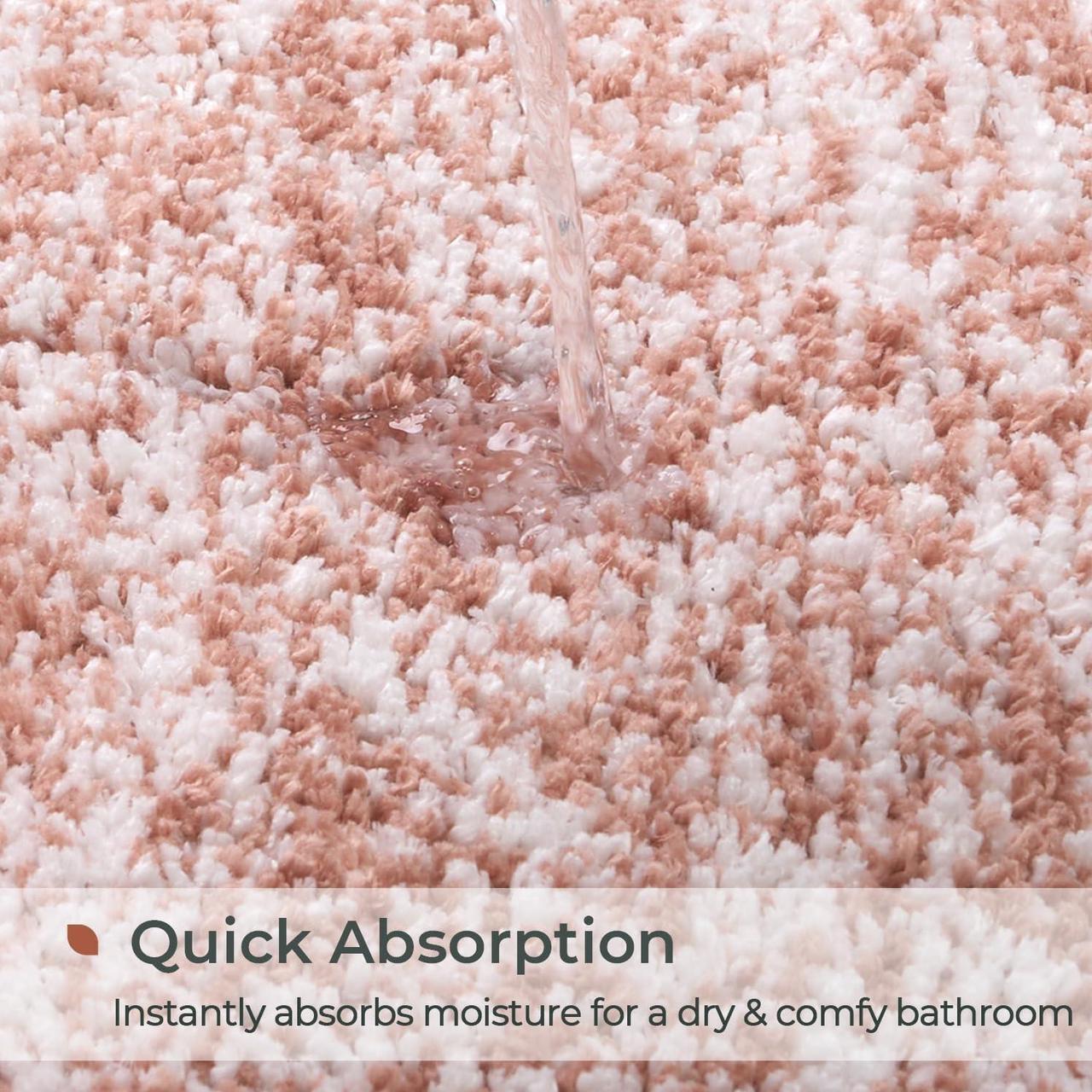 Alt view image 4 of 7 - Melange Tufted Bathroom Rugs 20x32 Water Absorbent Soft Bath Mat for Bathroom Floor Non Slip & Washable Shower Mat Room Accessories Microfiber Bathroom Mat Pink & White