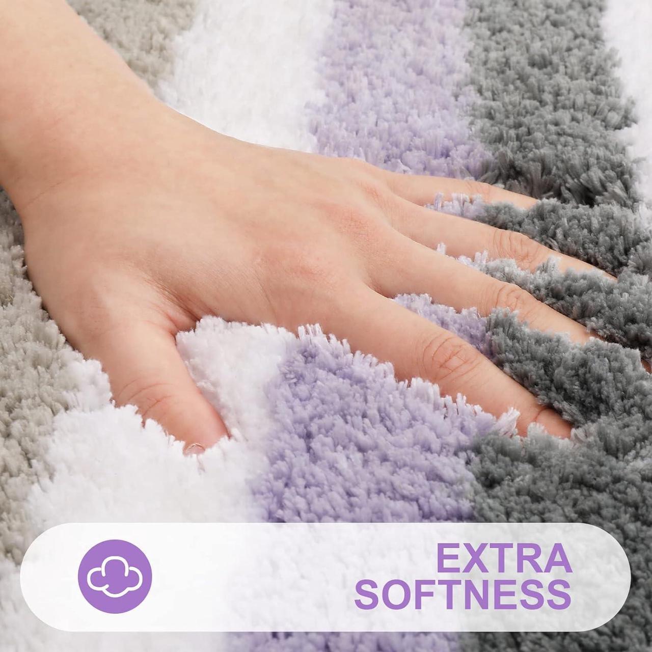 Alt view image 2 of 6 - Microfiber Striped Bathroom Rugs Bath Mat Extra Thick Soft and Shaggy Absorbent Machine Washable Anti-Slip Bath Rugs for Bathroom Tub and Shower 24x16 Purple-Grey