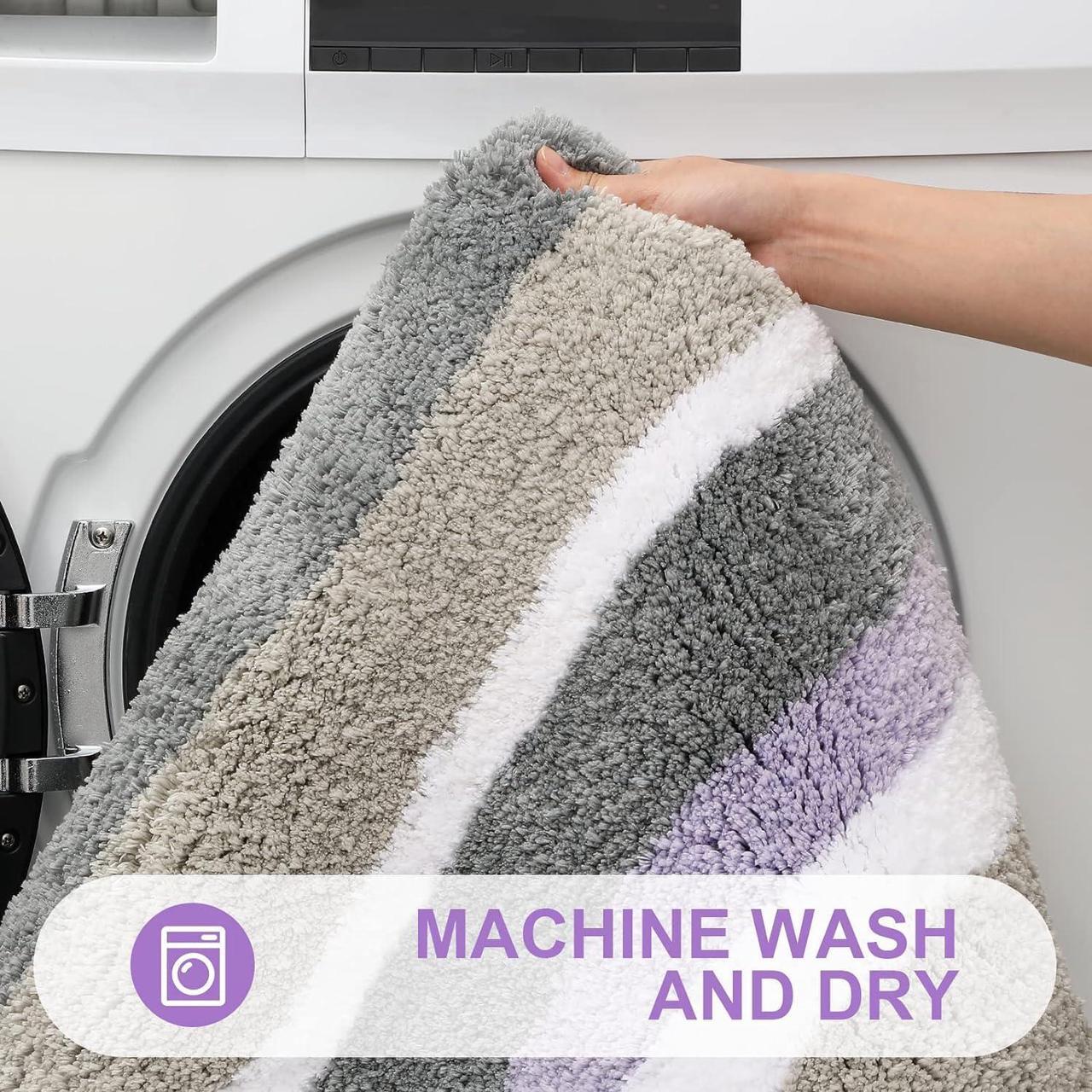 Alt view image 5 of 6 - Microfiber Striped Bathroom Rugs Bath Mat Extra Thick Soft and Shaggy Absorbent Machine Washable Anti-Slip Bath Rugs for Bathroom Tub and Shower 24x16 Purple-Grey