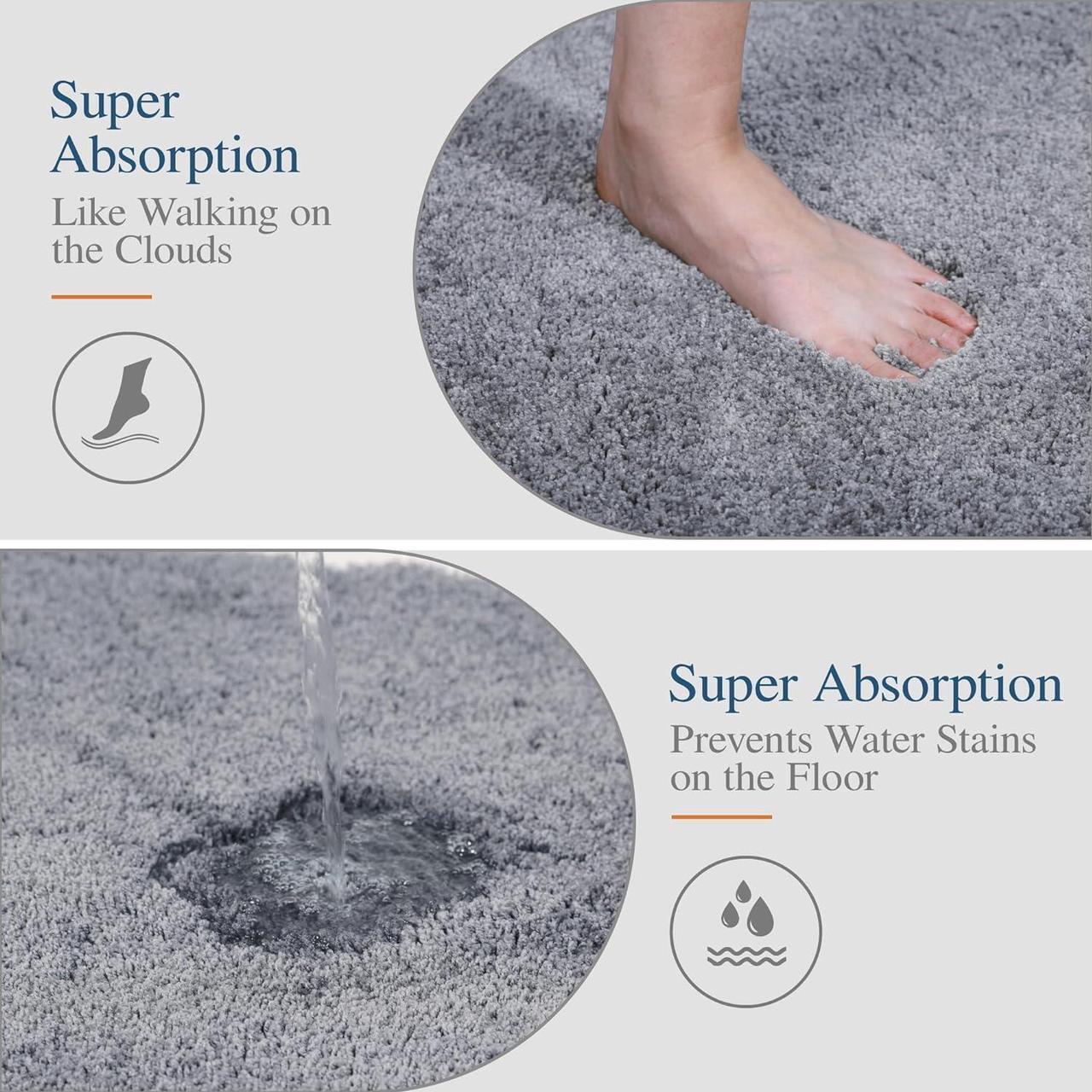 Alt view image 3 of 7 - Bathroom Rug Non Slip Bath Mat (16 x 24 Grey) Water Absorbent Soft Microfiber Shaggy Mat Machine Washable Thick Plush Rugs for Shower