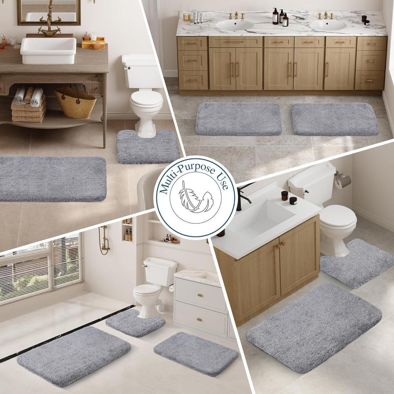 Alt view image 6 of 7 - Bathroom Rug Non Slip Bath Mat (16 x 24 Grey) Water Absorbent Soft Microfiber Shaggy Mat Machine Washable Thick Plush Rugs for Shower