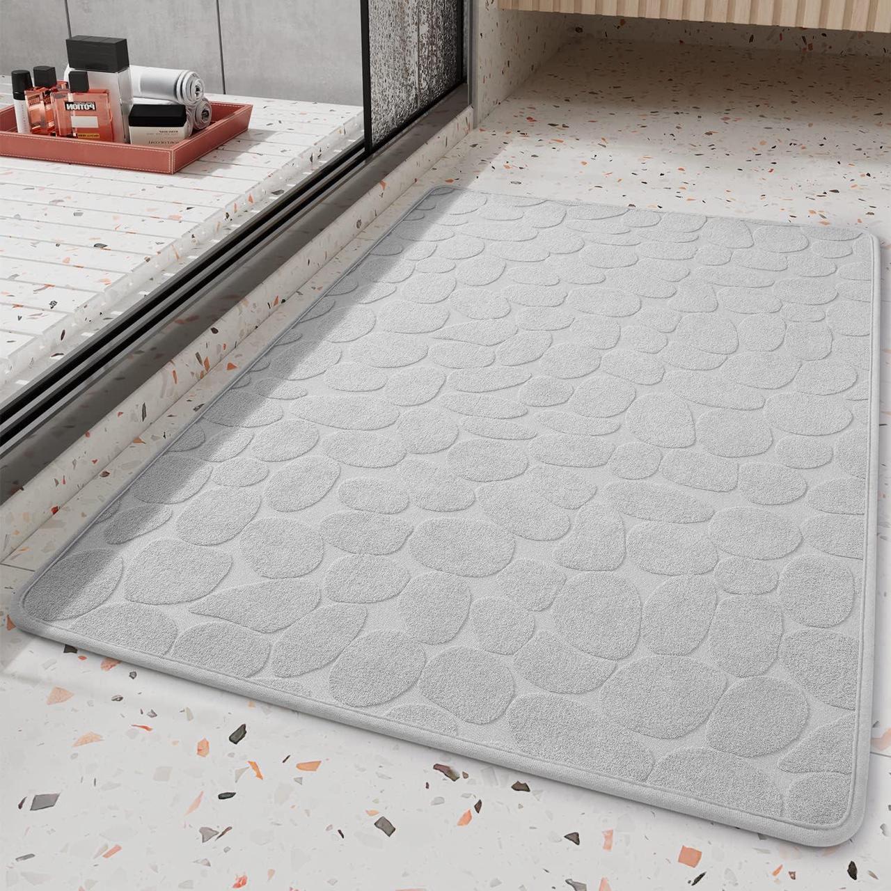 Main image of Non Slip Bath-Mat Super Absorbent Washable Bath Mats for Bathroom with Rubber Backing Thin Bathroom Rugs Fit Under Door-Bathroom Mats-Bathroom Rugs 24x36 Gray