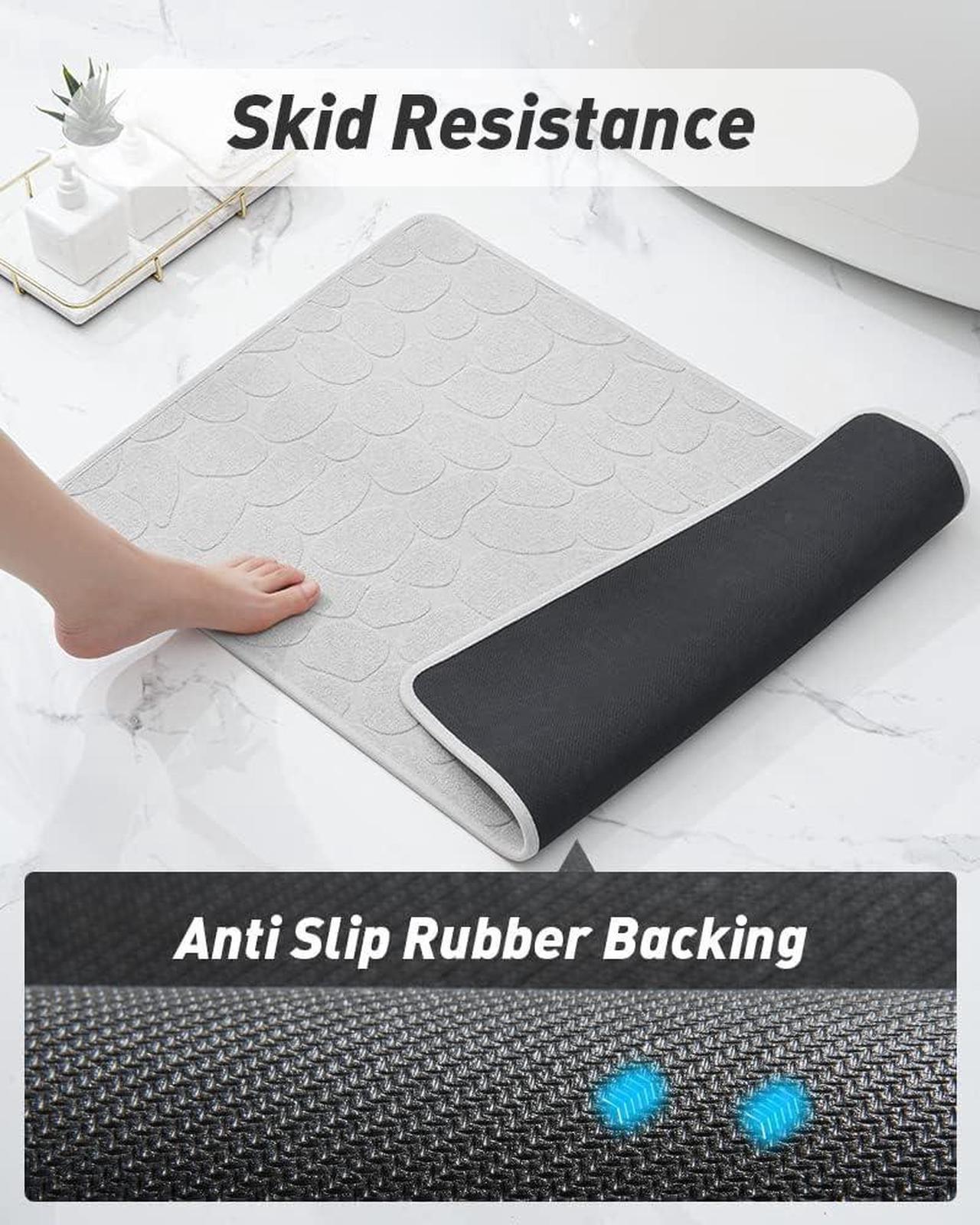 Alt view image 3 of 6 - Non Slip Bath-Mat Super Absorbent Washable Bath Mats for Bathroom with Rubber Backing Thin Bathroom Rugs Fit Under Door-Bathroom Mats-Bathroom Rugs 24x36 Gray