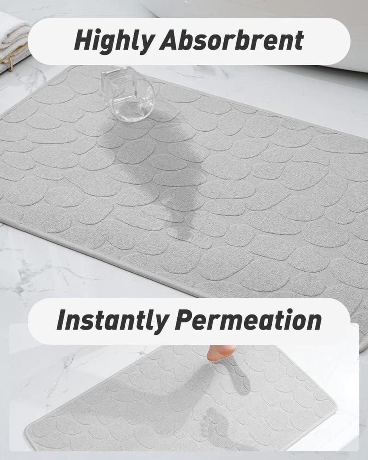 Alt view image 4 of 6 - Non Slip Bath-Mat Super Absorbent Washable Bath Mats for Bathroom with Rubber Backing Thin Bathroom Rugs Fit Under Door-Bathroom Mats-Bathroom Rugs 24x36 Gray
